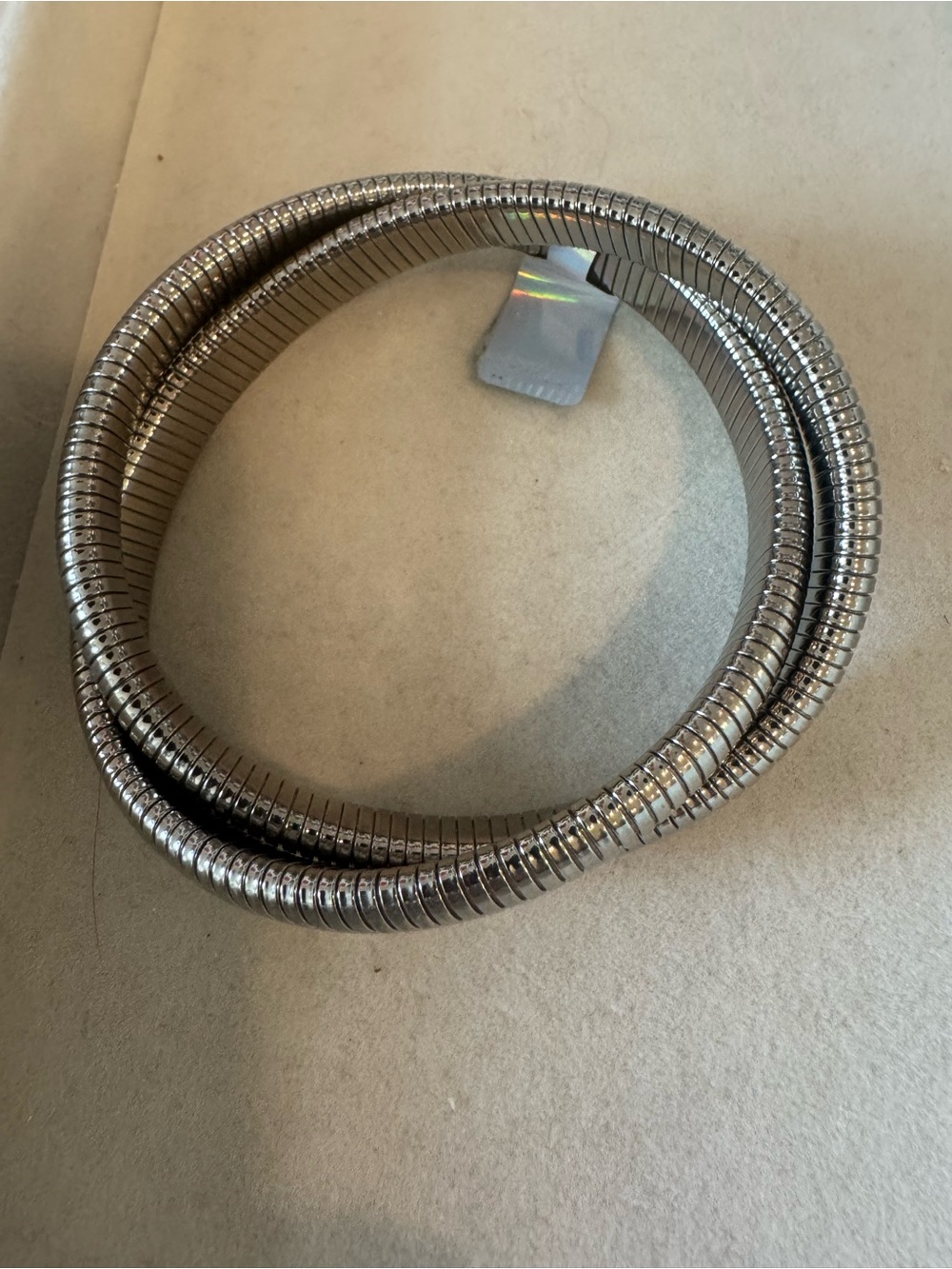 Vintage Silvertone Twisted Tubogas stretch bracelet